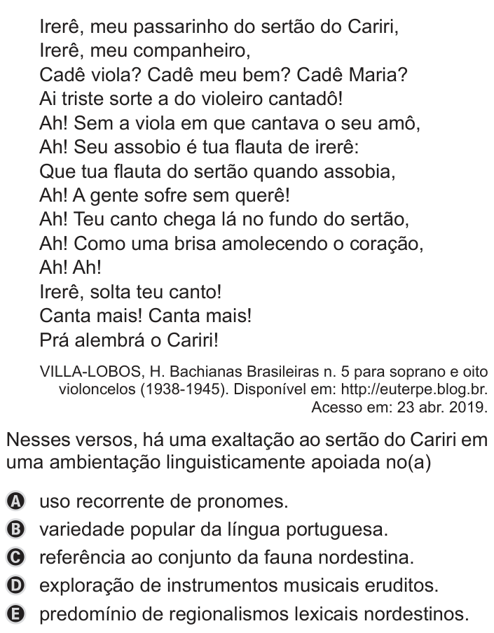 Questão 45 no caderno Azul do ENEM 2019
