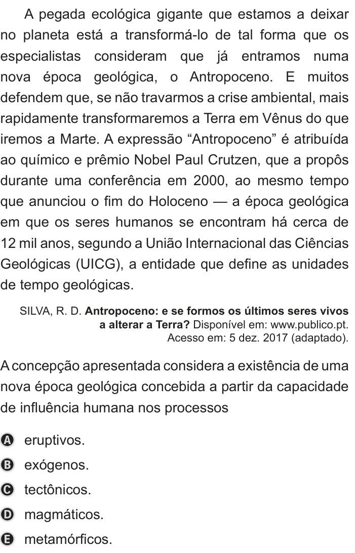 Questão 46 no caderno Azul do ENEM 2019