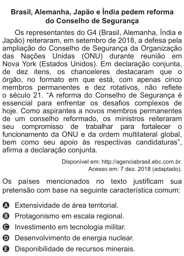 Questão 53 no caderno Azul do ENEM 2019