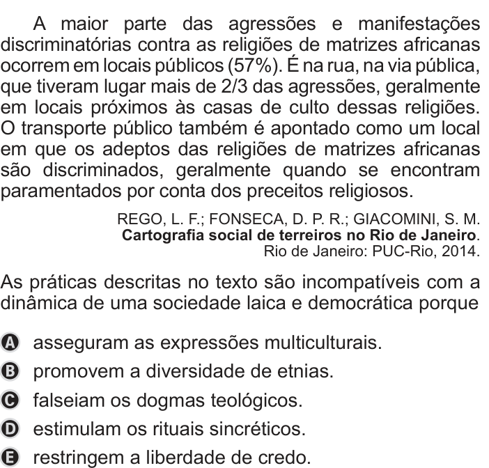 Questão 62 no caderno Azul do ENEM 2019