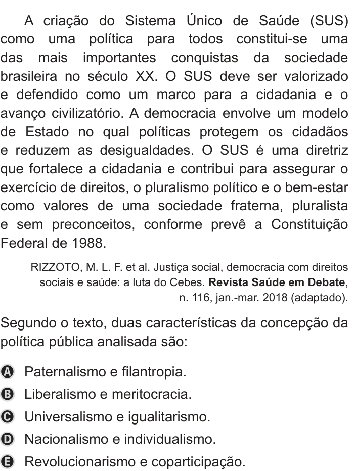 Questão 66 no caderno Azul do ENEM 2019