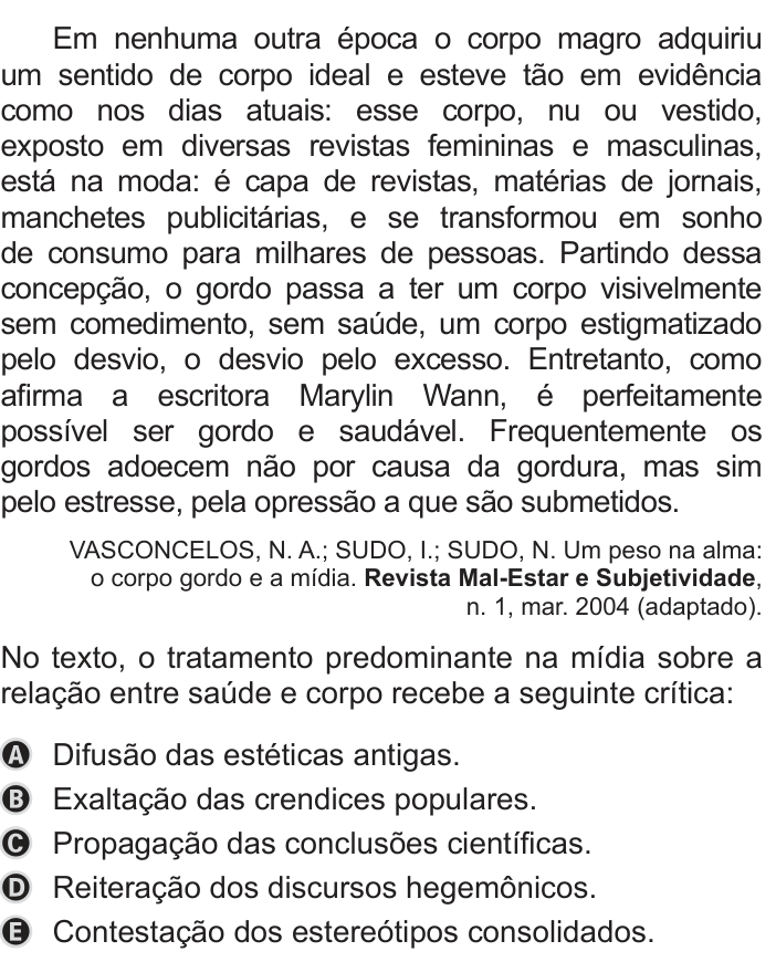 Questão 70 no caderno Azul do ENEM 2019