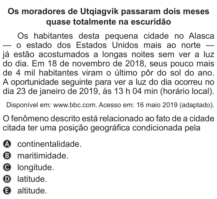 Questão 89 no caderno Azul do ENEM 2019