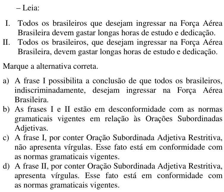 Questão 9 no caderno CFS da EEAR 2017