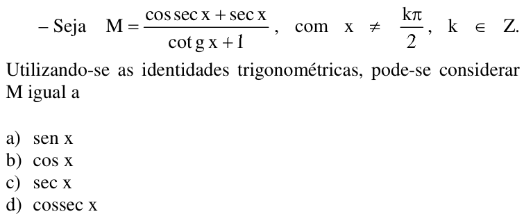 Questão 72 no caderno CFS da EEAR 2017