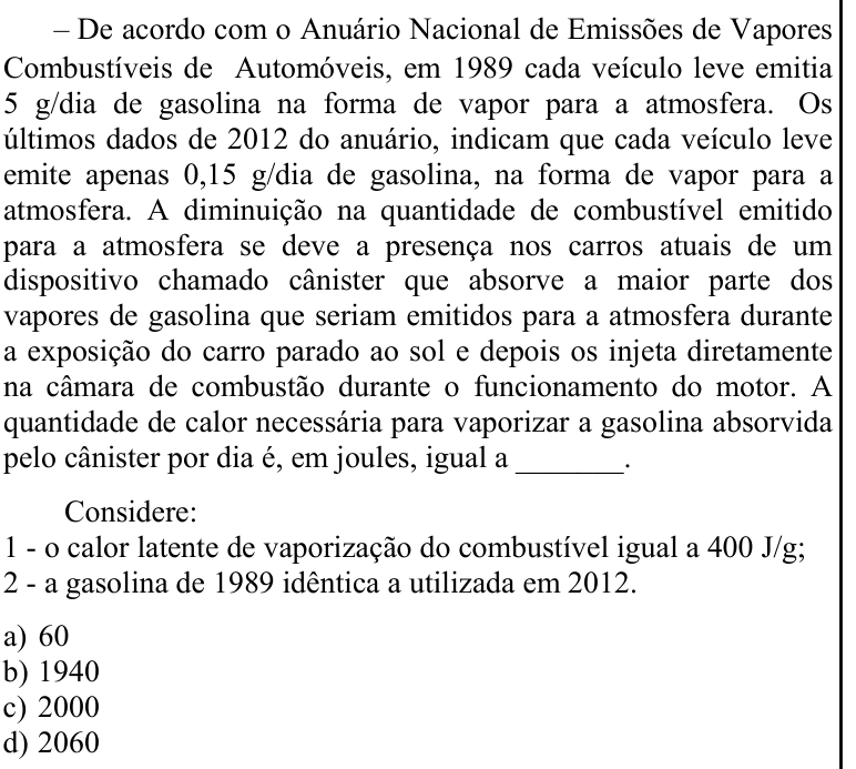 Questão 73 no caderno CFS 1 da EEAR 2021