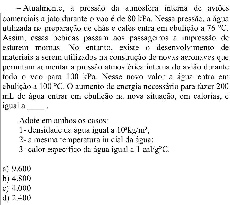 Questão 90 no caderno CFS 1 da EEAR 2021
