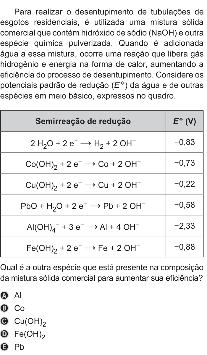 Questão 91 no caderno Azul do ENEM 2019