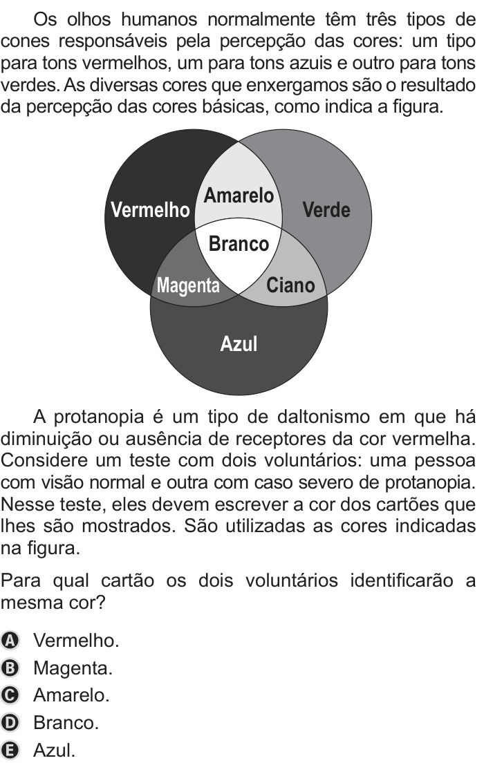 Questão 98 no caderno Azul do ENEM 2019