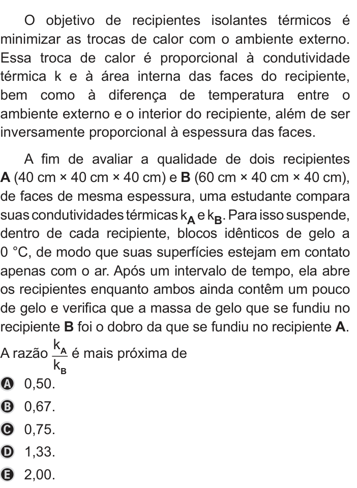Questão 102 no caderno Azul do ENEM 2019