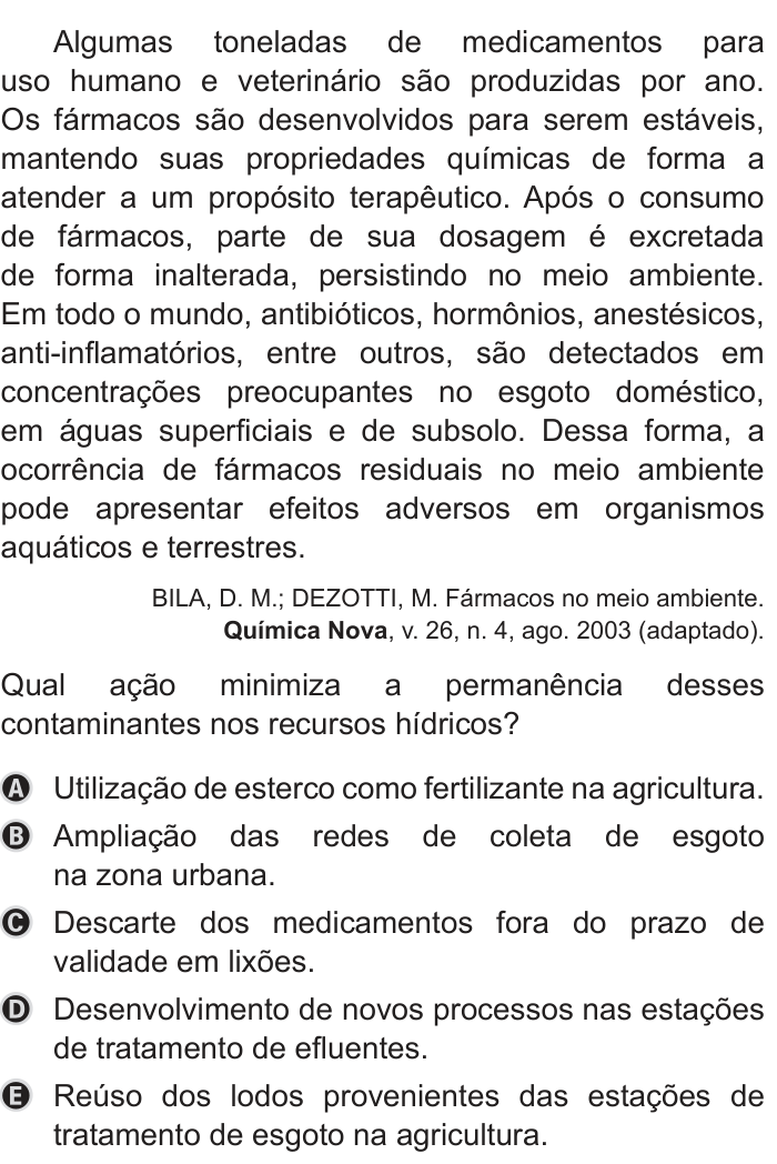 Questão 104 no caderno Azul do ENEM 2019