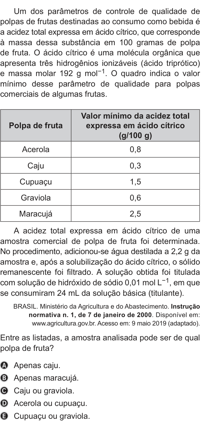 Questão 129 no caderno Azul do ENEM 2019