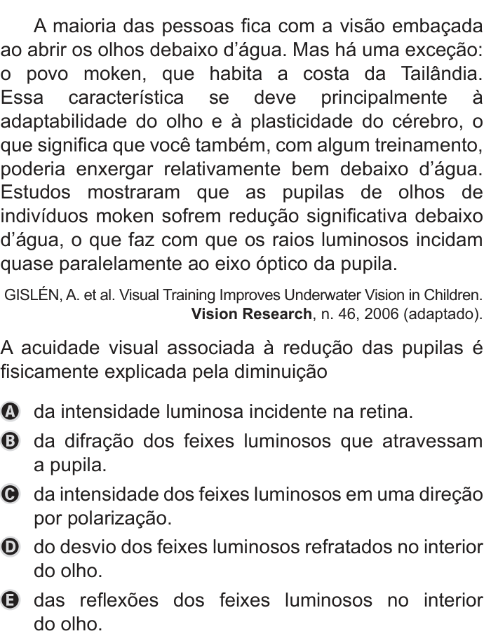 Questão 132 no caderno Azul do ENEM 2019
