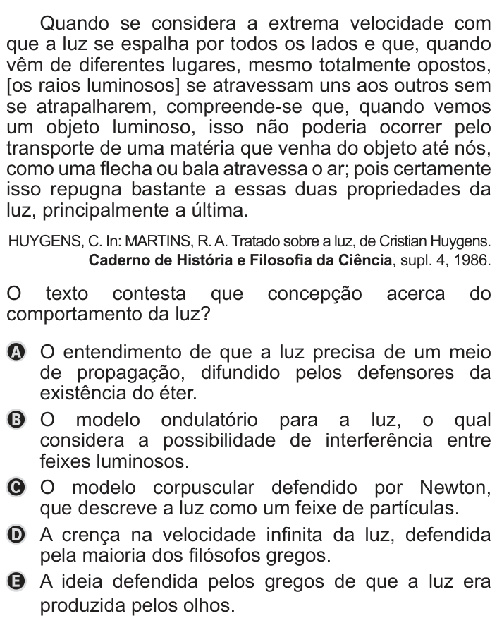 Questão 135 no caderno Azul do ENEM 2019