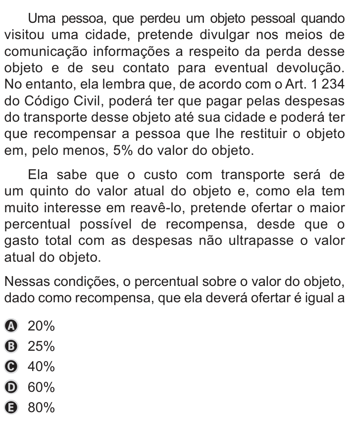 Questão 138 no caderno Azul do ENEM 2019