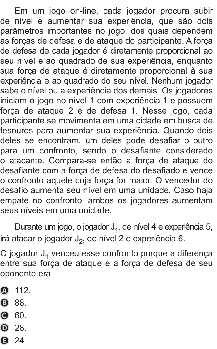 Questão 141 no caderno Azul do ENEM 2019