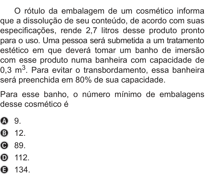 Questão 148 no caderno Azul do ENEM 2019