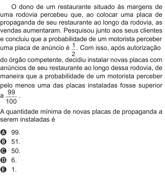 Questão 159 no caderno Azul do ENEM 2019