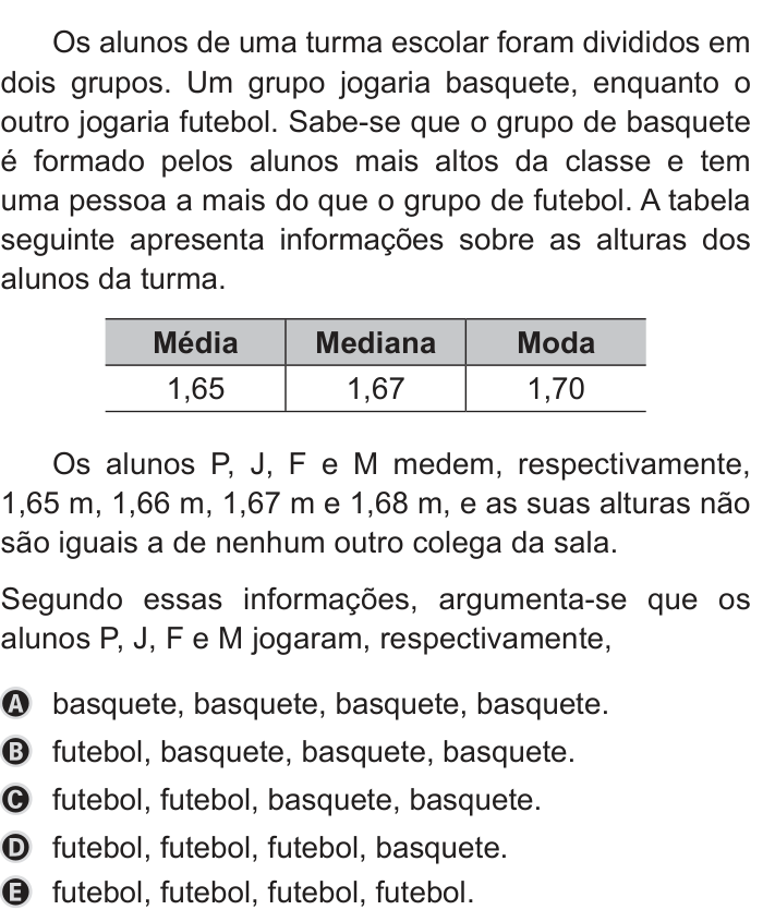 Questão 167 no caderno Azul do ENEM 2019