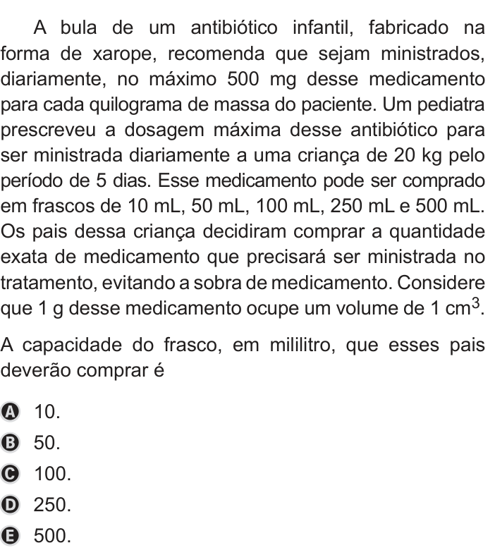 Questão 170 no caderno Azul do ENEM 2019