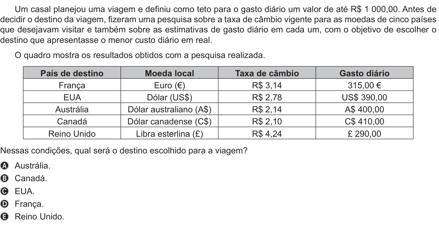 Questão 180 no caderno Azul do ENEM 2019