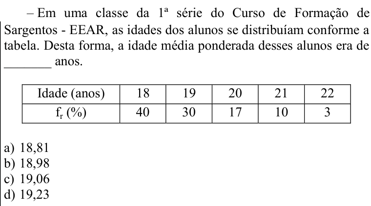 Questão 52 no caderno CFS 1 da EEAR 2022