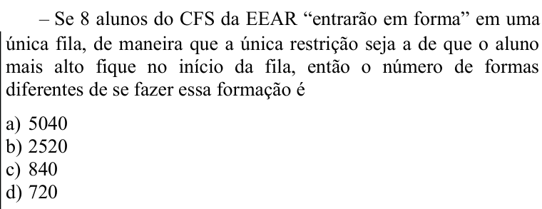 Questão 53 no caderno CFS 1 da EEAR 2022