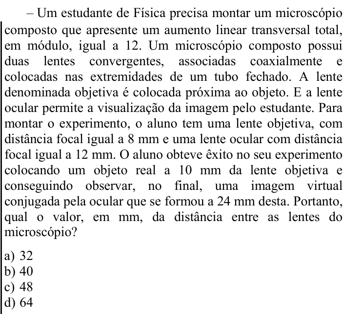 Questão 94 no caderno CFS 1 da EEAR 2023