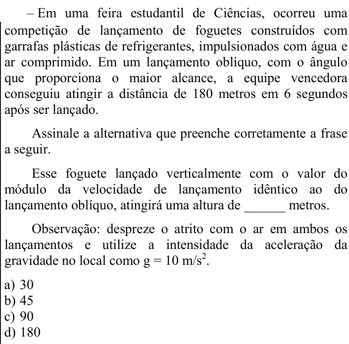 Questão 83 no caderno CFS 2 da EEAR 2023