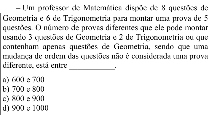 Questão 70 no caderno CFS 1 da EEAR 2024