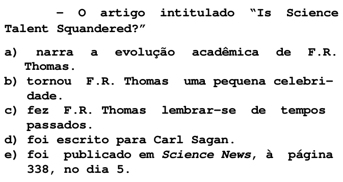 Questão 67 no caderno V da FUVEST 1998