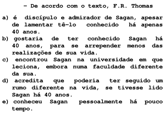 Questão 70 no caderno V da FUVEST 1998