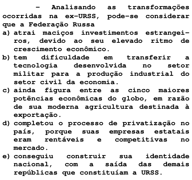 Questão 7 no caderno T da FUVEST 1998