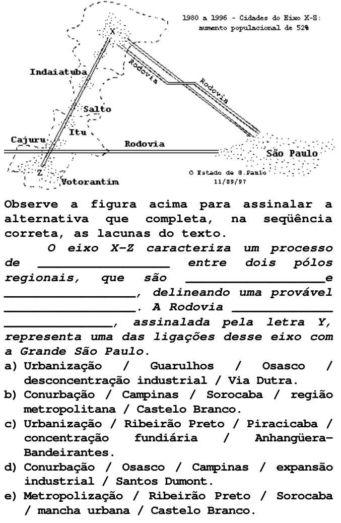 Questão 17 no caderno T da FUVEST 1998