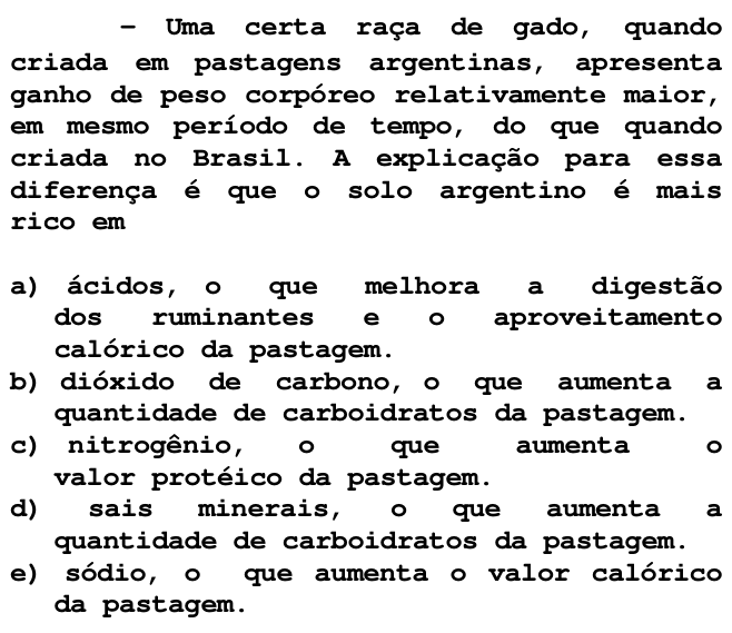 Questão 76 no caderno T da FUVEST 1998