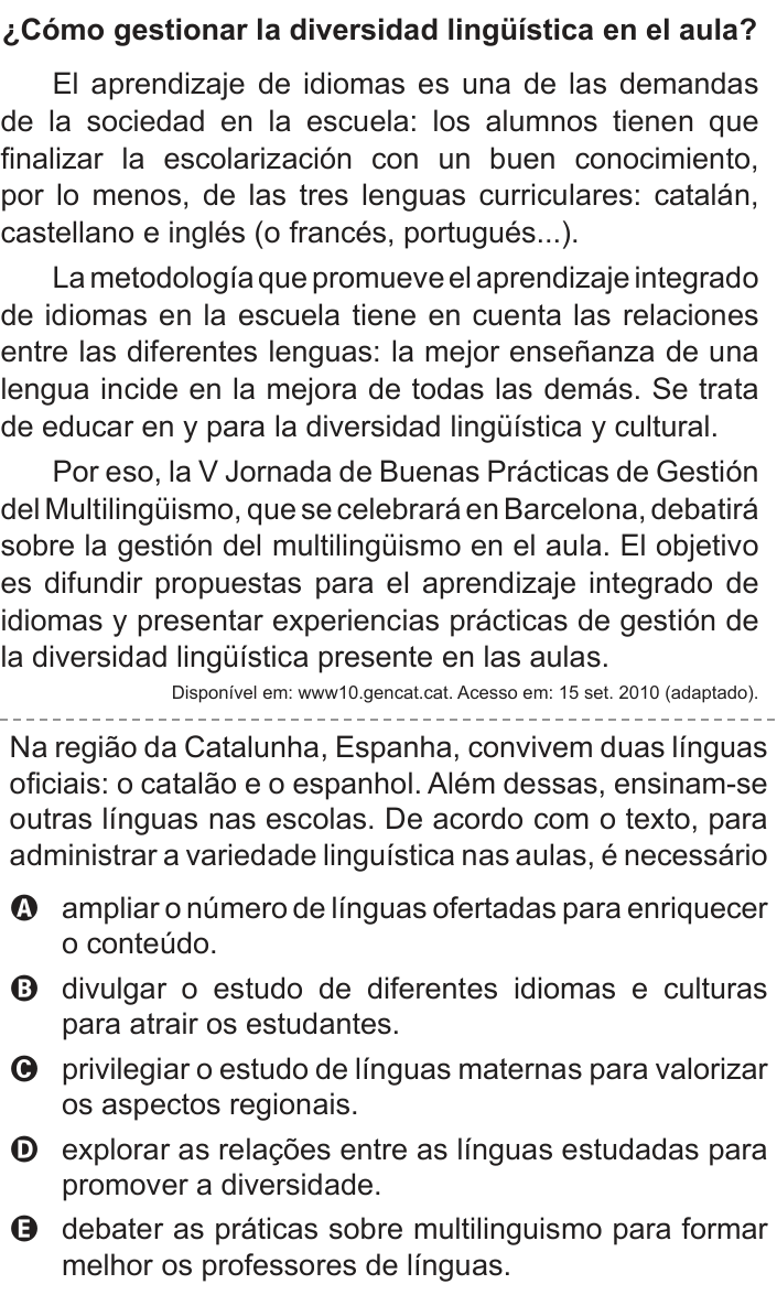 Questão 4 no caderno Azul do ENEM 2018