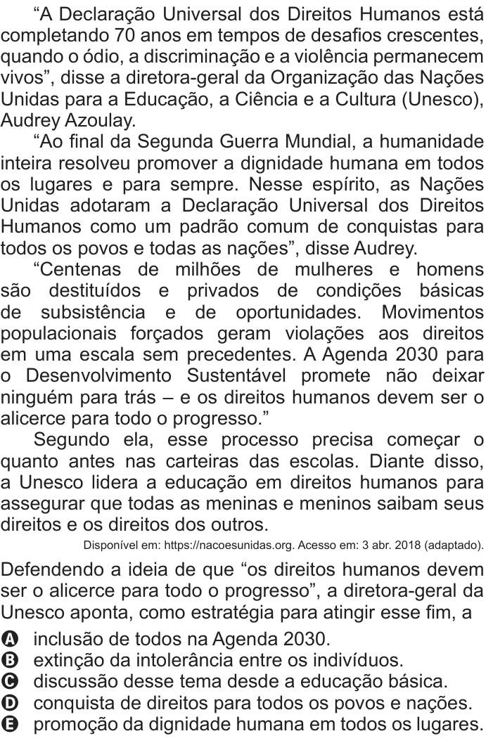 Questão 6 no caderno Azul do ENEM 2018