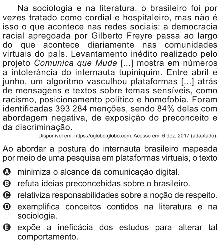 Questão 9 no caderno Azul do ENEM 2018