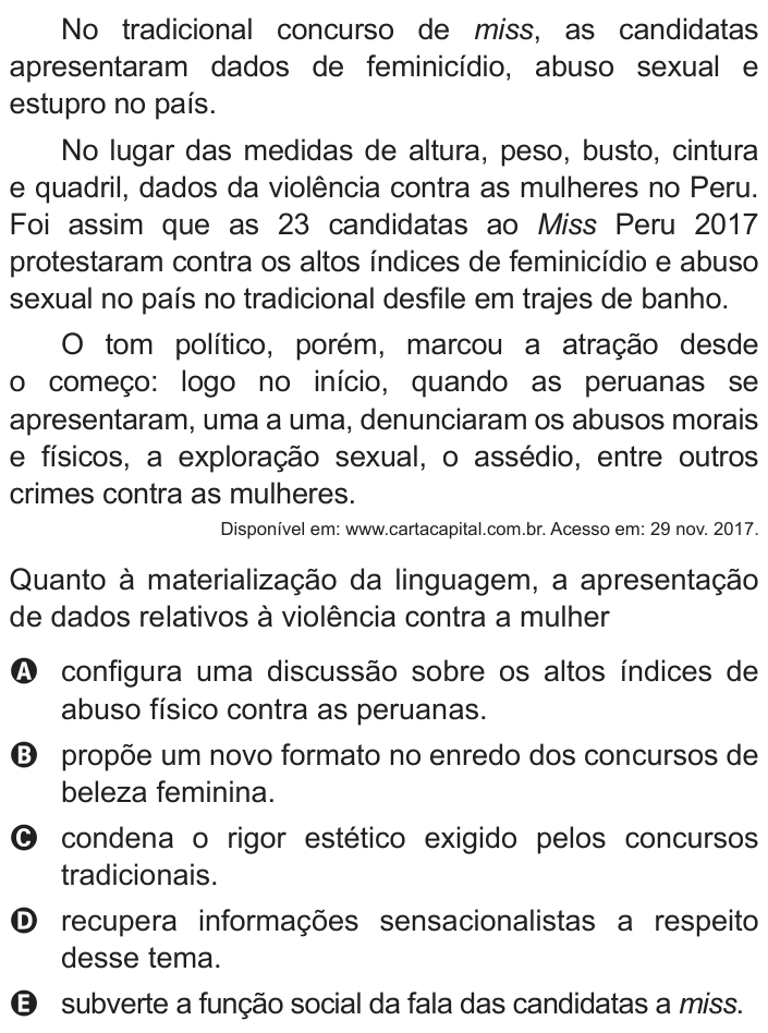 Questão 14 no caderno Azul do ENEM 2018