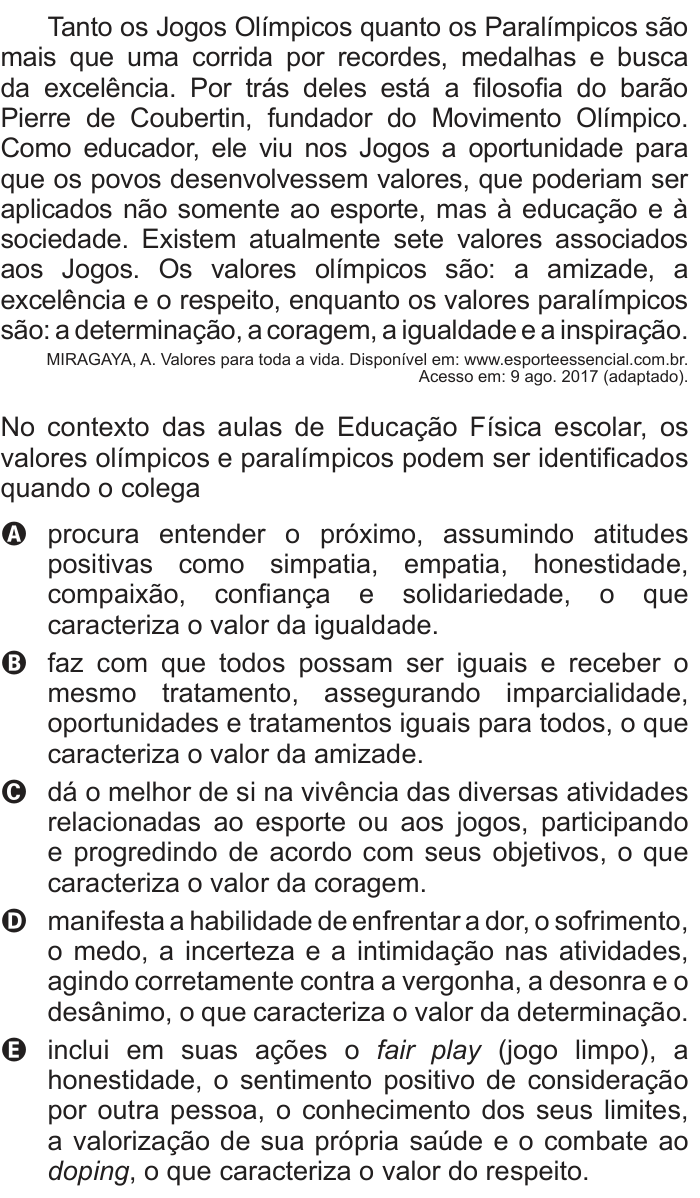 Questão 26 no caderno Azul do ENEM 2018