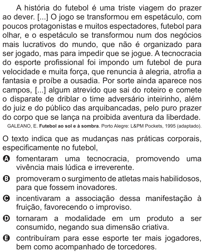 Questão 31 no caderno Azul do ENEM 2018