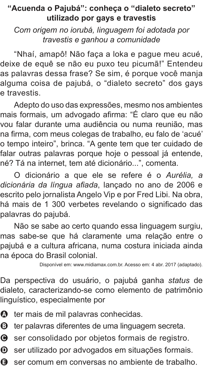 Questão 37 no caderno Azul do ENEM 2018