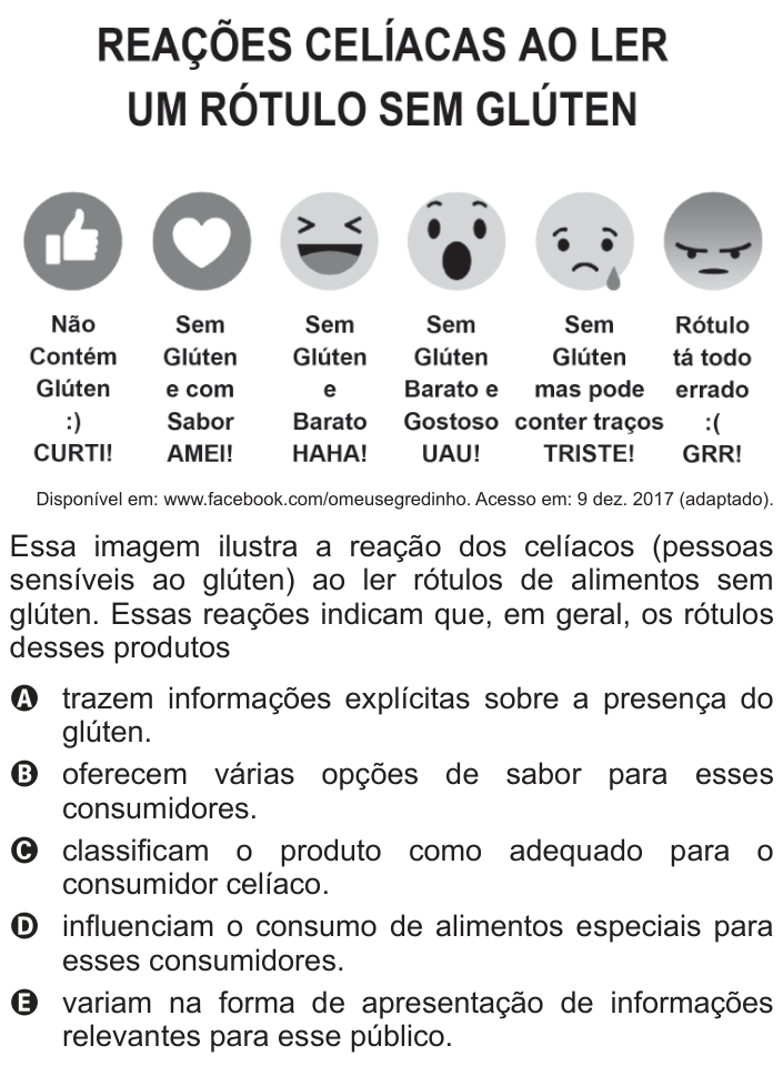 Questão 39 no caderno Azul do ENEM 2018