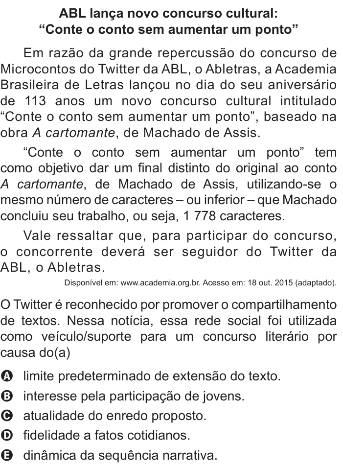 Questão 40 no caderno Azul do ENEM 2018