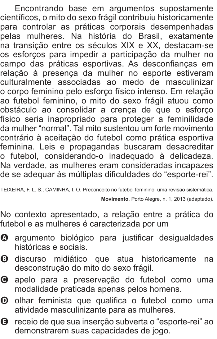 Questão 43 no caderno Azul do ENEM 2018