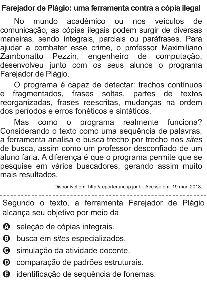 Questão 44 no caderno Azul do ENEM 2018