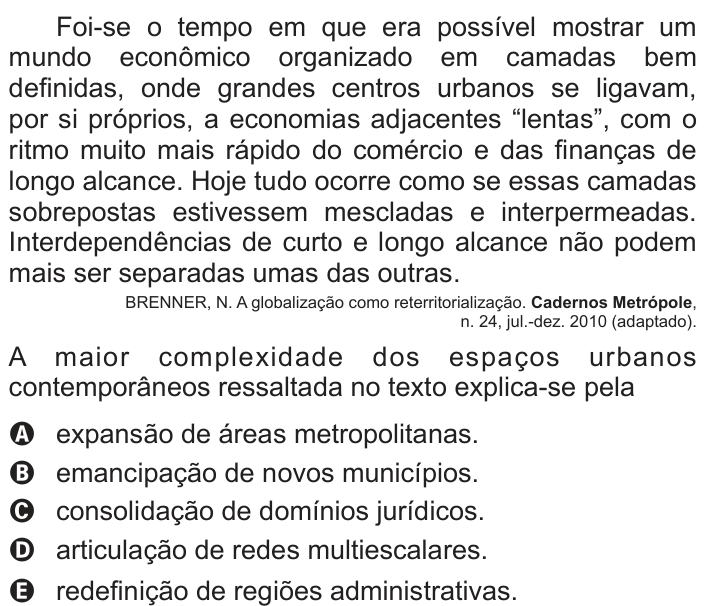 Questão 53 no caderno Azul do ENEM 2018