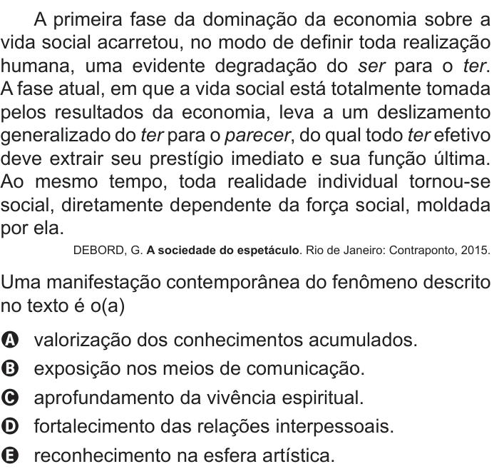 Questão 70 no caderno Azul do ENEM 2018