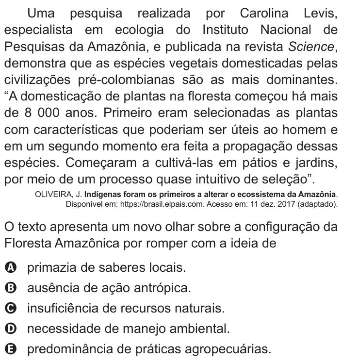 Questão 72 no caderno Azul do ENEM 2018