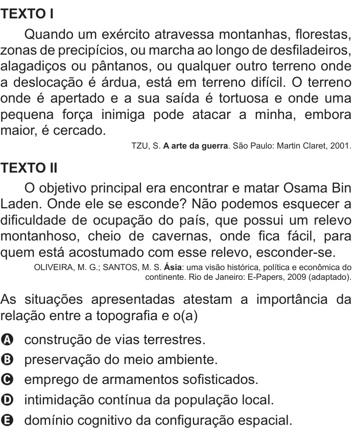 Questão 73 no caderno Azul do ENEM 2018